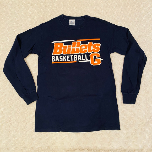 College Basketball Bullets Long Sleeve Navy Cotton Tee Shirt Sz Small - Picture 1 of 4